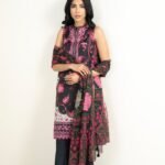 Blended Grip Silk Embroidered Black and Pink 3 Piece Suit