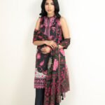 Blended Grip Silk Embroidered Black and Pink 3 Piece Suit