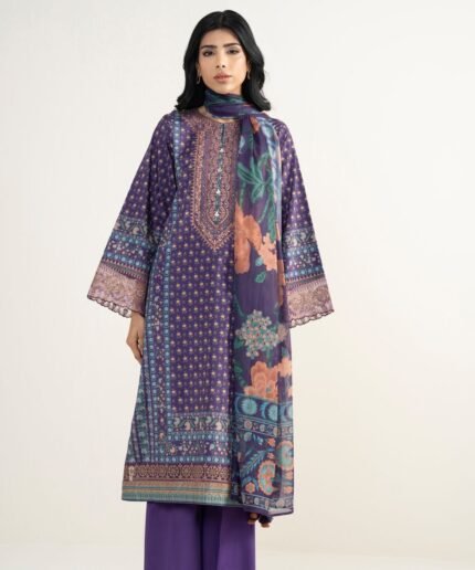 Blended Grip Silk Embroidered Purple 3 Piece Suit