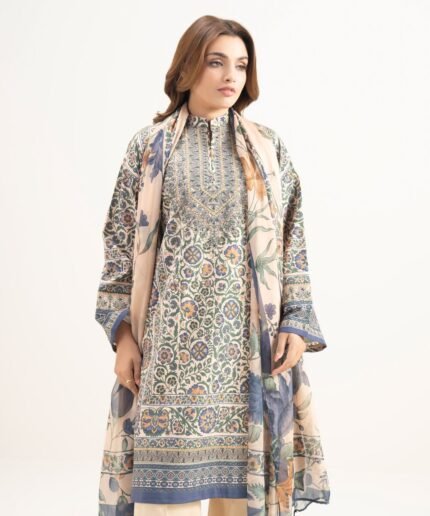Blended Grip Silk Embroidered Blue 3 Piece Suit