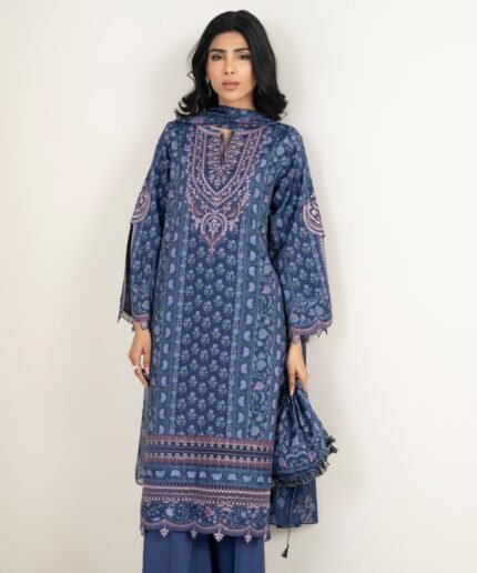Blended Grip Silk Embroidered Blue 3 Piece Suit