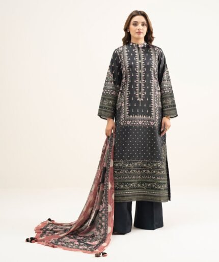 Blended Grip Silk Black Embroidered 3 Piece Suit