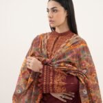 Cotton Viscose Embroidered Red 3 Piece Suit