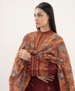 Cotton Viscose Embroidered Red 3 Piece Suit