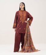 Cotton Viscose Embroidered Red 3 Piece Suit - Image 2