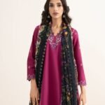 Textured Lawn Embroidered Pink 3 Piece Suit