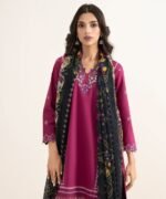 Textured Lawn Embroidered Pink 3 Piece Suit