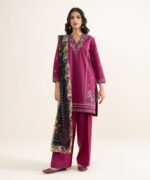 Textured Lawn Embroidered Pink 3 Piece Suit - Image 2