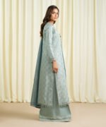 Cotton Jacquard Embroidered Blue 3 Piece Suit - Image 3