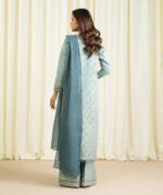 Cotton Jacquard Embroidered Blue 3 Piece Suit - Image 4