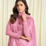 Cotton Jacquard Embroidered Pink 3 Piece Suit
