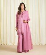 Cotton Jacquard Embroidered Pink 3 Piece Suit - Image 2