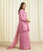 Cotton Jacquard Embroidered Pink 3 Piece Suit - Image 3