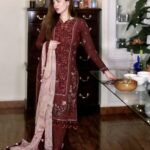 Dobby Embroidered Red 3 Piece Suit