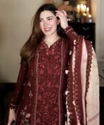 Dobby Embroidered Red 3 Piece Suit - Image 2