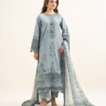 Dobby Embroidered Blue 3 Piece Suit