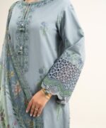 Dobby Embroidered Blue 3 Piece Suit - Image 4