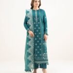 Dobby Embroidered Green 3 Piece Suit
