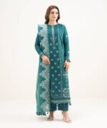 Dobby Embroidered Green 3 Piece Suit