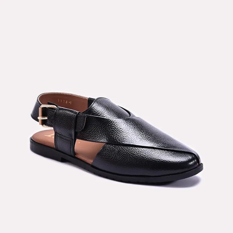 4_ca24e8aa-7a3d-45cf-8635-de9a3087b280 Black Classic Peshawari Chappals - Image 1