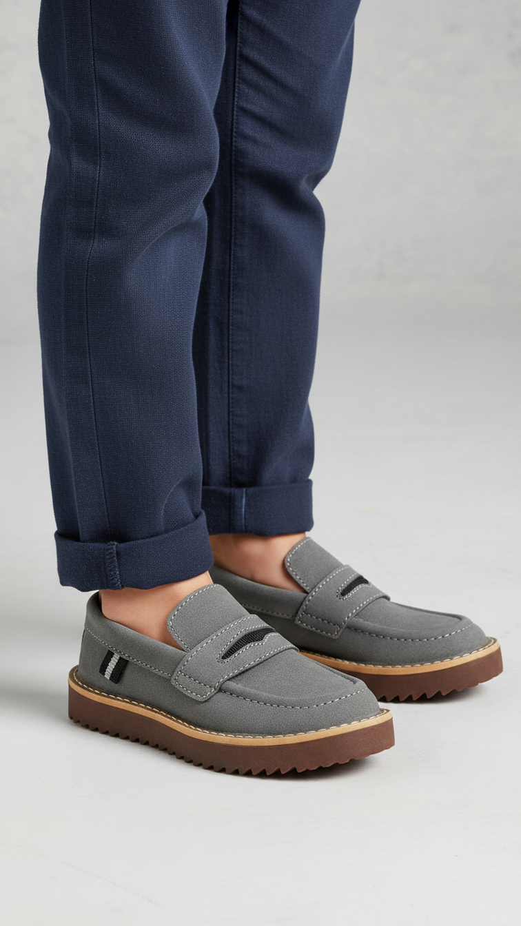 Boys Grey Formal Moccasin KD2604