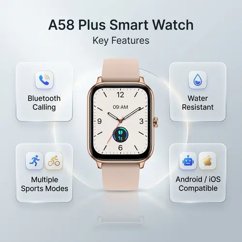 A58 Plus Smart Watch in Gold — side view