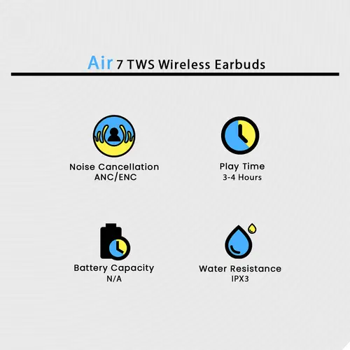 Air 7 TWS Wireless Earbuds in Black — side view