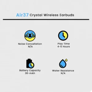 Air37 Crystal Wireless Earbuds in Black — side view