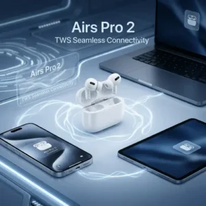 Airs pro 2 Tws wireless Earbuds in White — side view