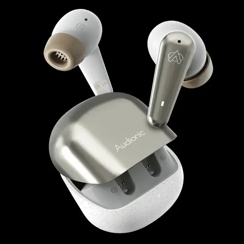 Audionic Airbud 595 Flip Earbuds in White — front view