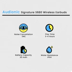 Audionic Signature S680 Wireless Earbuds in Black — side view