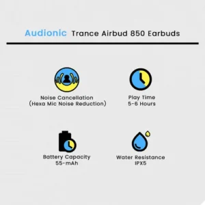 Audionic Trance Airbud 850 with 6 Mics ANC in Obsidian Black — side view