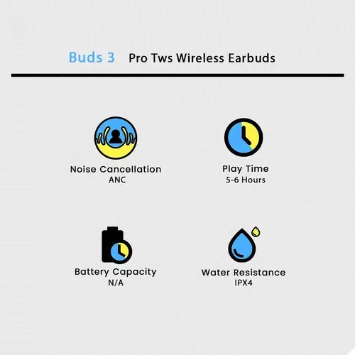 Buds 3 Pro Tws Wireless Earbuds in Black — side view