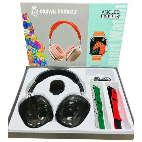 Crown C6 Ultra 2 Smart Watch With Headphone in Black — front view
