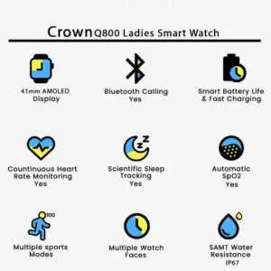 Crown Q800 Ladies Smart Watch in Black — side view