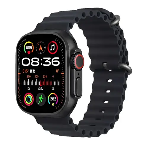 Crown S500 Smart Watch With Earbuds in Black — front view