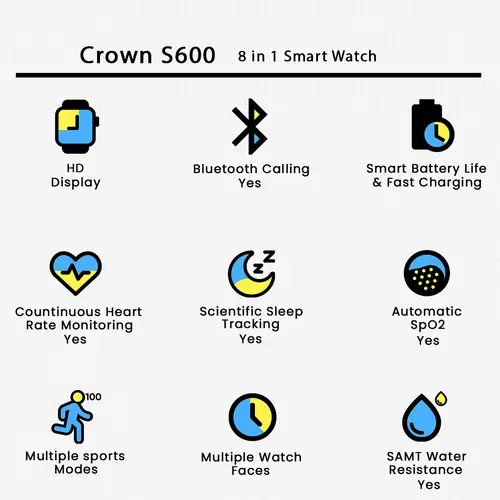Crown S600 8 in 1 Smart Watch in Silver — side view