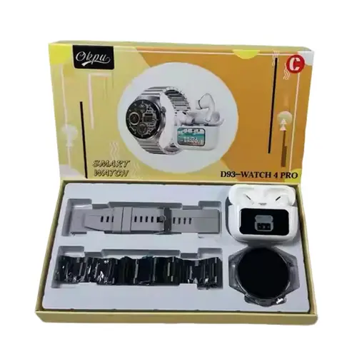 D93 Watch 4 Pro With LCD Earpods Smart Watch in Silver — front view