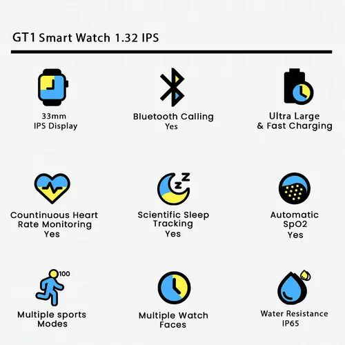 GT1 Bluetooth Calling Smartwatch in Silver — side view