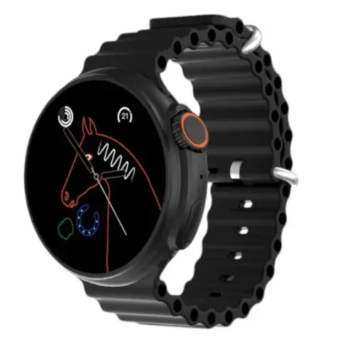 GT10 Round Dial Smart Watch 8 in 1 Straps in Black — front view