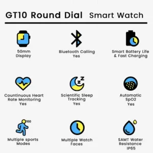 GT10 Round Dial Smart Watch 8 in 1 Straps in Black — side view