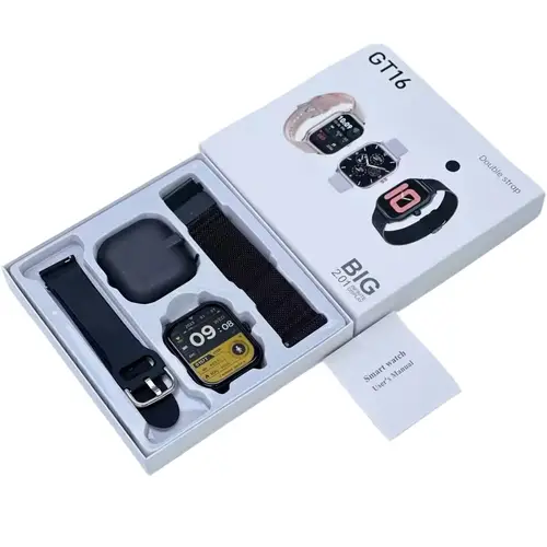 GT16 Dual Straps Smart Watch in Black — front view