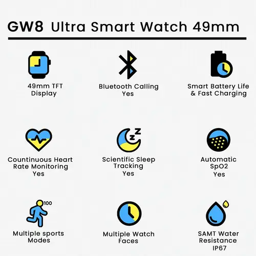 GW8 Ultra Smart Watch 49mm in Black — side view