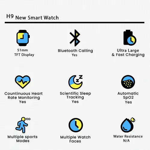 H9 New Smart Watch in Black — side view