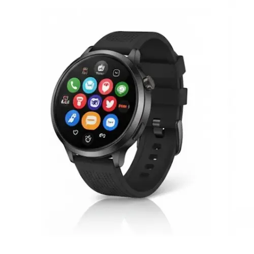 HK 16 Germany Round Dial Waterproof Smart Watch in Black — front view