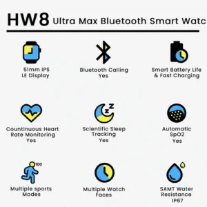 HW8 Ultra Max Bluetooth Smart Watch in Black — side view