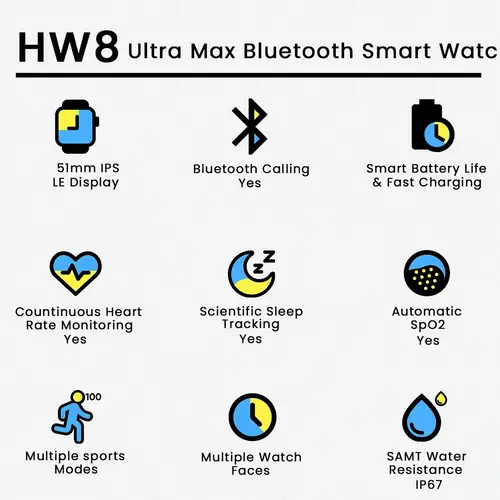 HW8 Ultra Max Bluetooth Smart Watch in Orange — side view