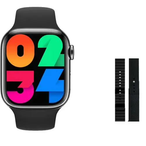 HW9 Pro Max Smart Watch (3 Straps in 1) in Black — front view