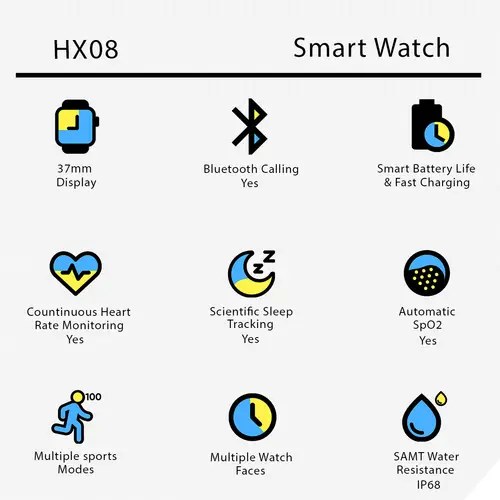 HX08 Smart Watch in Yellow — side view