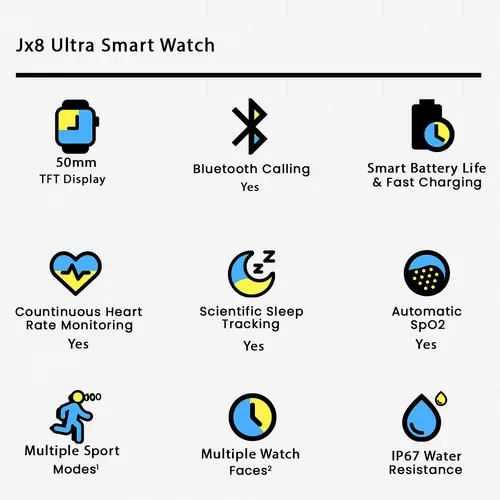Jx8 Ultra Smart Watch in Orange — side view